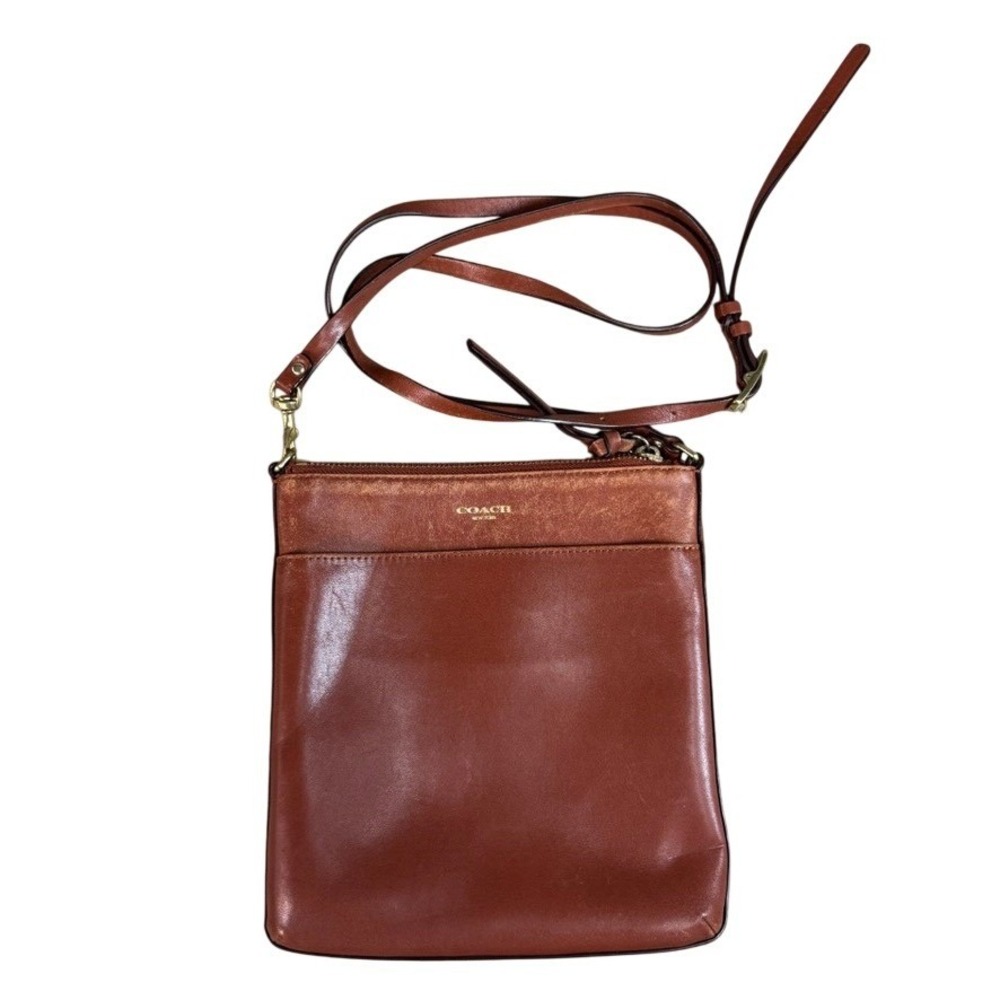 Coach Crossbody Bag Saddle Brown Leather Slim Messenger Gold Hardware